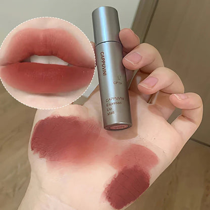 Blushimmer velvet matte mist lip gloss in a sleek tube, waterproof, smudge-proof, non-stick liquid lipstick with rich color.