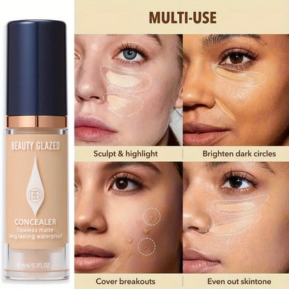 Blushimmer 3-piece full coverage concealer and foundation set with waterproof matte finish for dark spots and tattoos, travel size cosmetics.