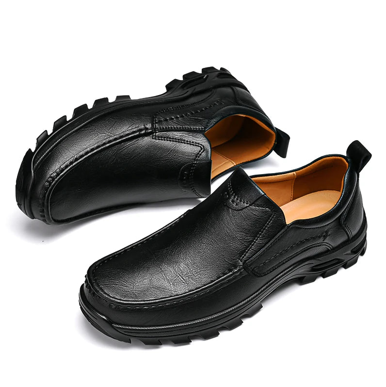 Mens Slip On Leather Casual Shoes Oxfords Flats Loafers Driving Moccasins Black Brown Spring Autumn
