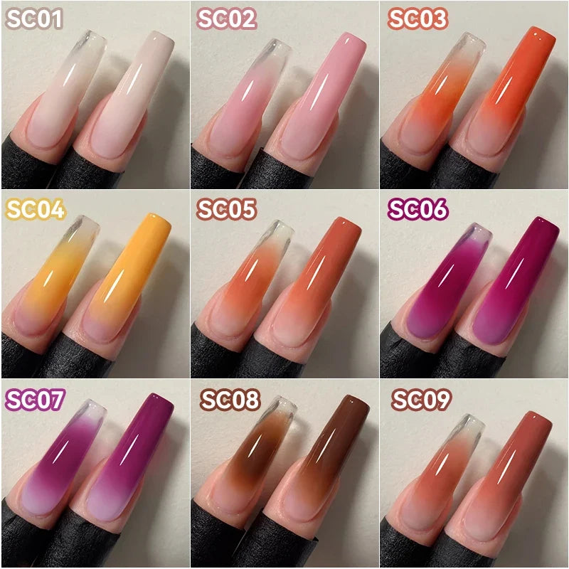 Blushimmer UR SUGAR 9-color gradient gel for nail art, showing colorful gel bottles used for DIY nail stamping and gradient designs.