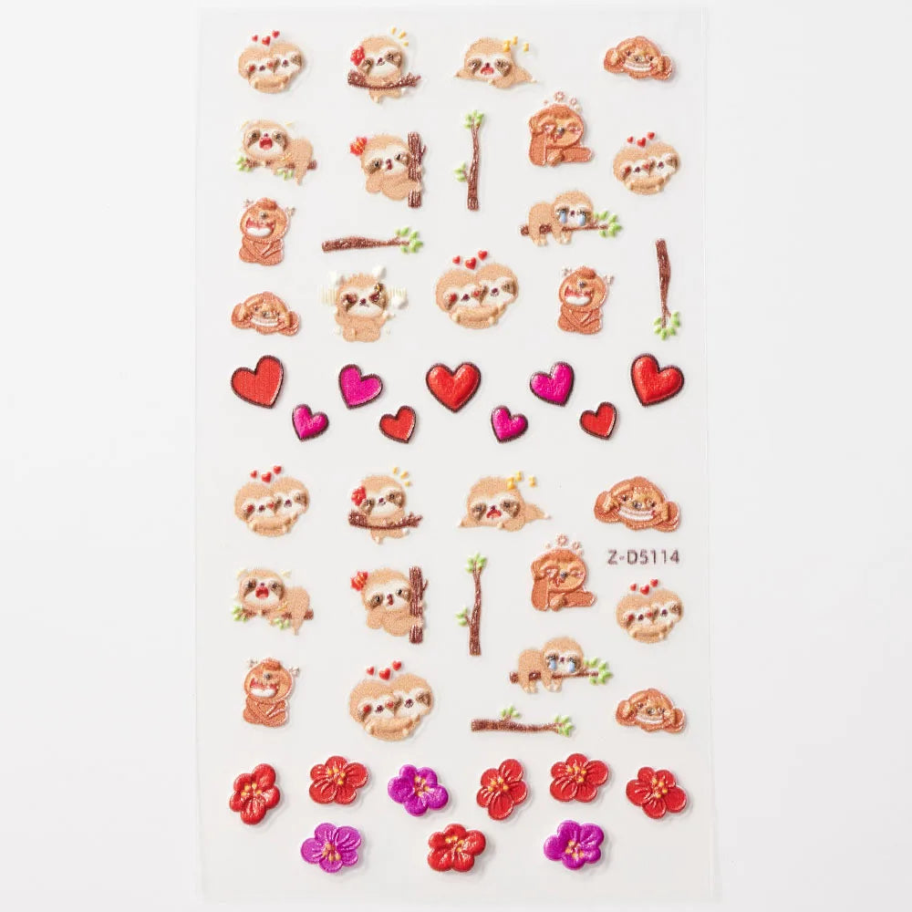 Cute cat and dog nail decals by Blushimmer featuring 3D animal cartoon designs and self-adhesive relief nail art stickers.