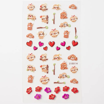 Cute cat and dog nail decals by Blushimmer featuring 3D animal cartoon designs and self-adhesive relief nail art stickers.