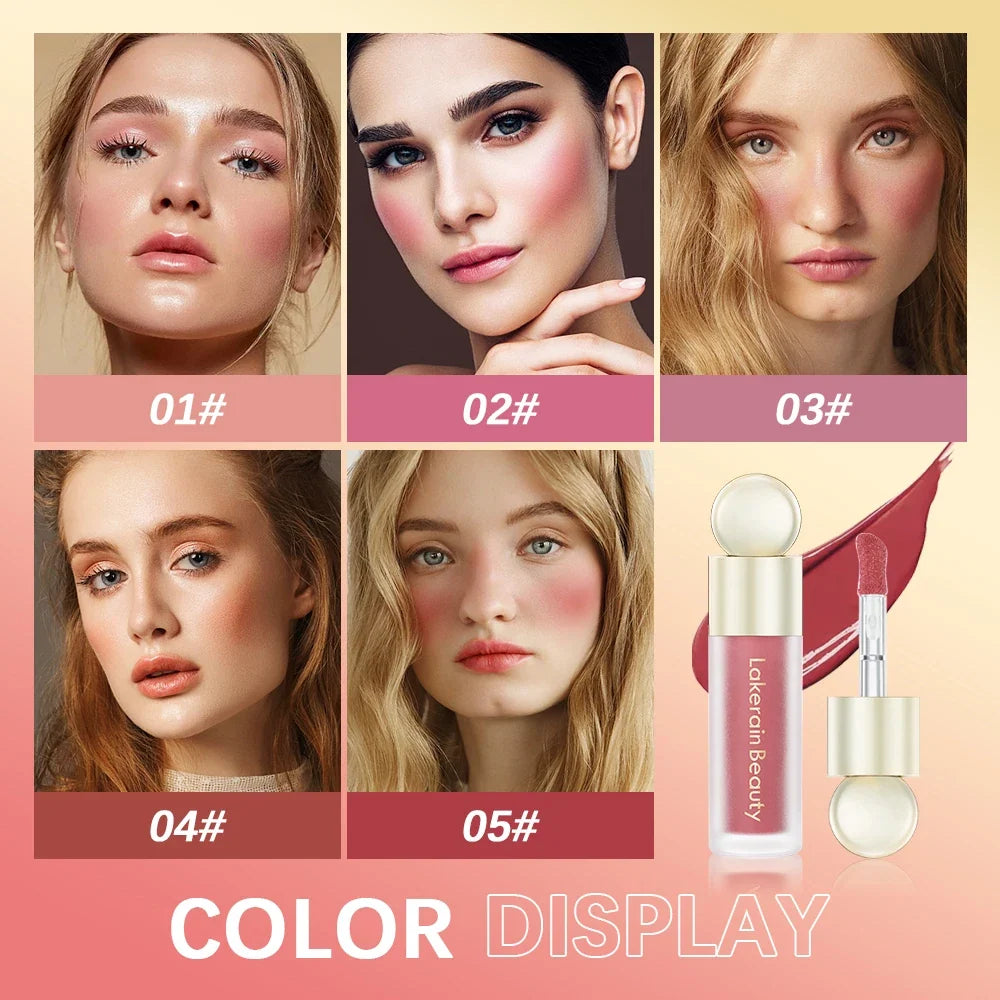 Blushimmer matte liquid blush in orange peach shade, natural cheek tint and cream face pigment for lasting makeup look.