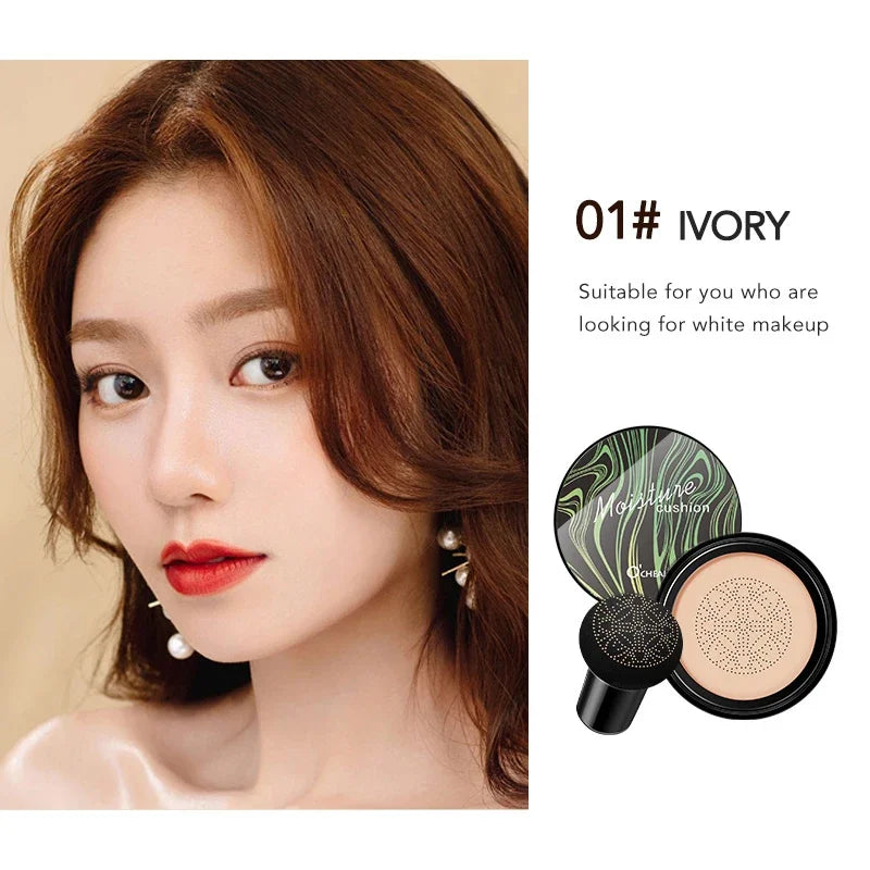 Blushimmer Ocheal BB Cream Air Cushion Compact with mushroom head puff, face makeup foundation and concealer in a sleek compact.