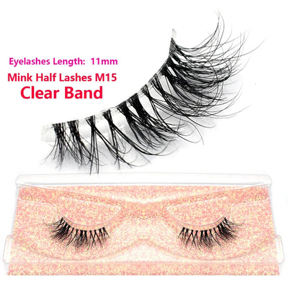 Blushimmer 3D Mink Fluffy Half False Eyelashes with clear band, natural soft lightweight design, reusable short eye strip lashes