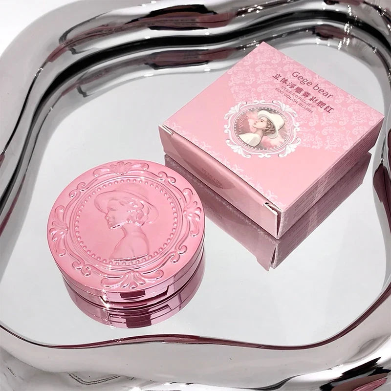 Blushimmer natural blush cream with three-dimensional relief in soft pink, delicate low-saturation makeup for women.