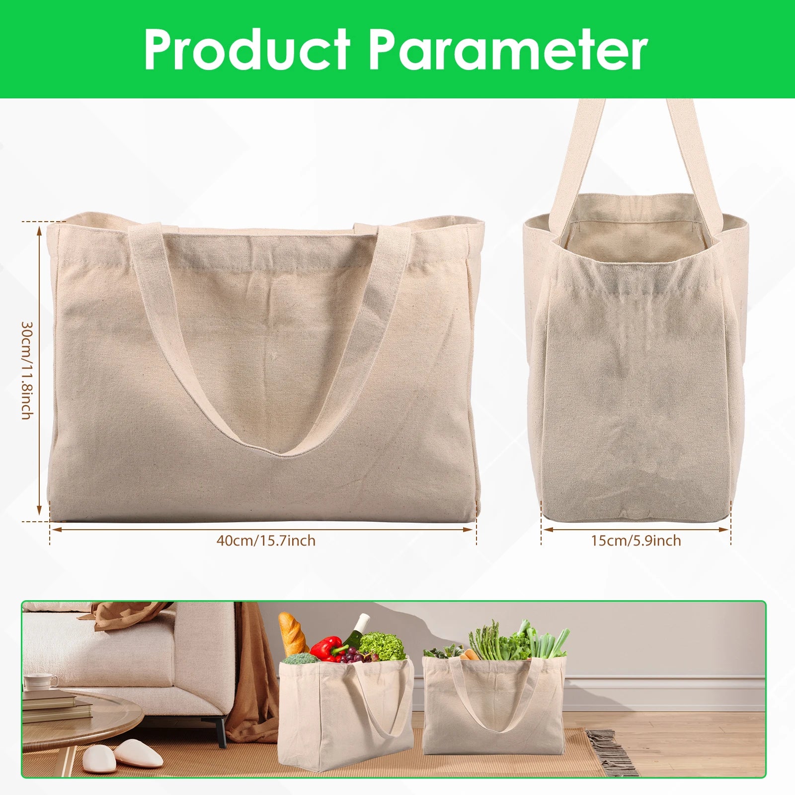 2/3Pcs Canvas Grocery Bag Large Capacity Grocery Shopping Bag Washable Grocery Tote Bag Camping Foods Bag with 6 Inner Pockets
