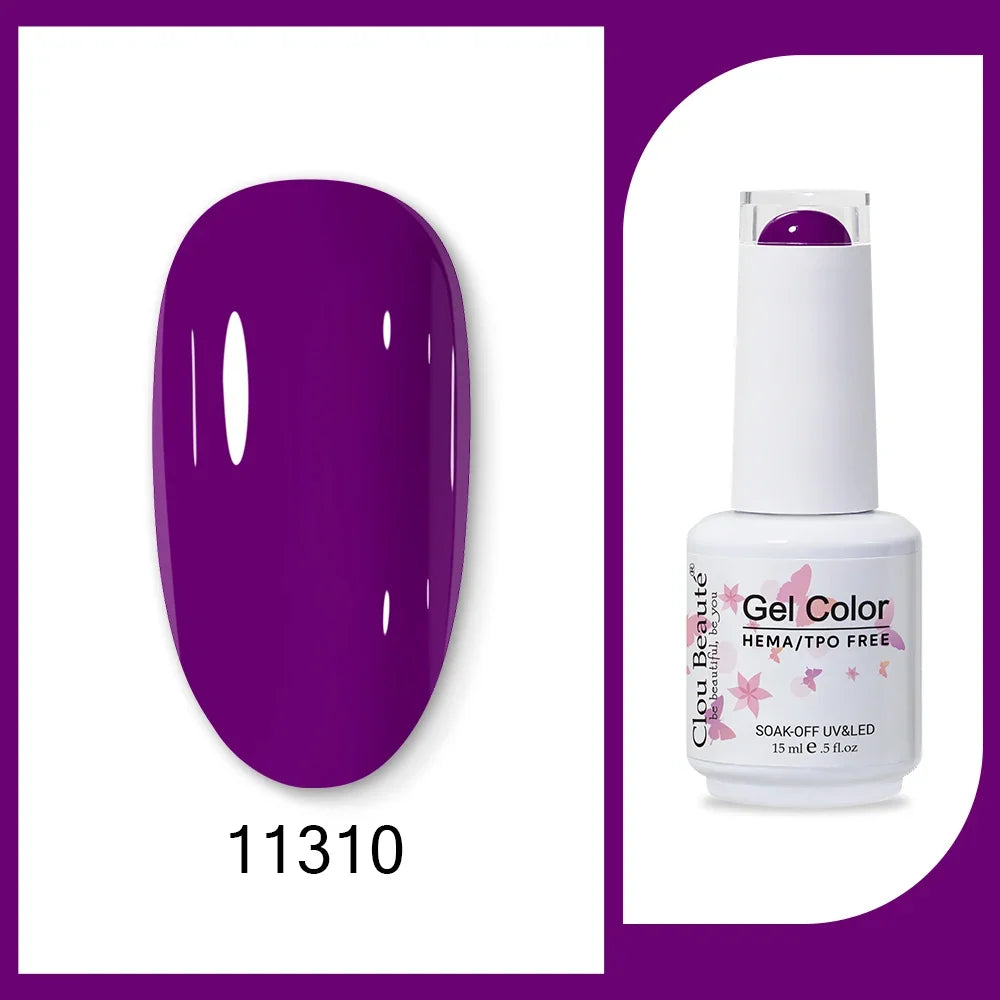 Blushimmer Clou Beaute 15ml red, black, white, green neon gel nail polish with velvet top coat and 400 color options.