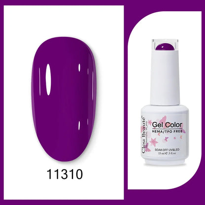 Blushimmer Clou Beaute 15ml red, black, white, green neon gel nail polish with velvet top coat and 400 color options.