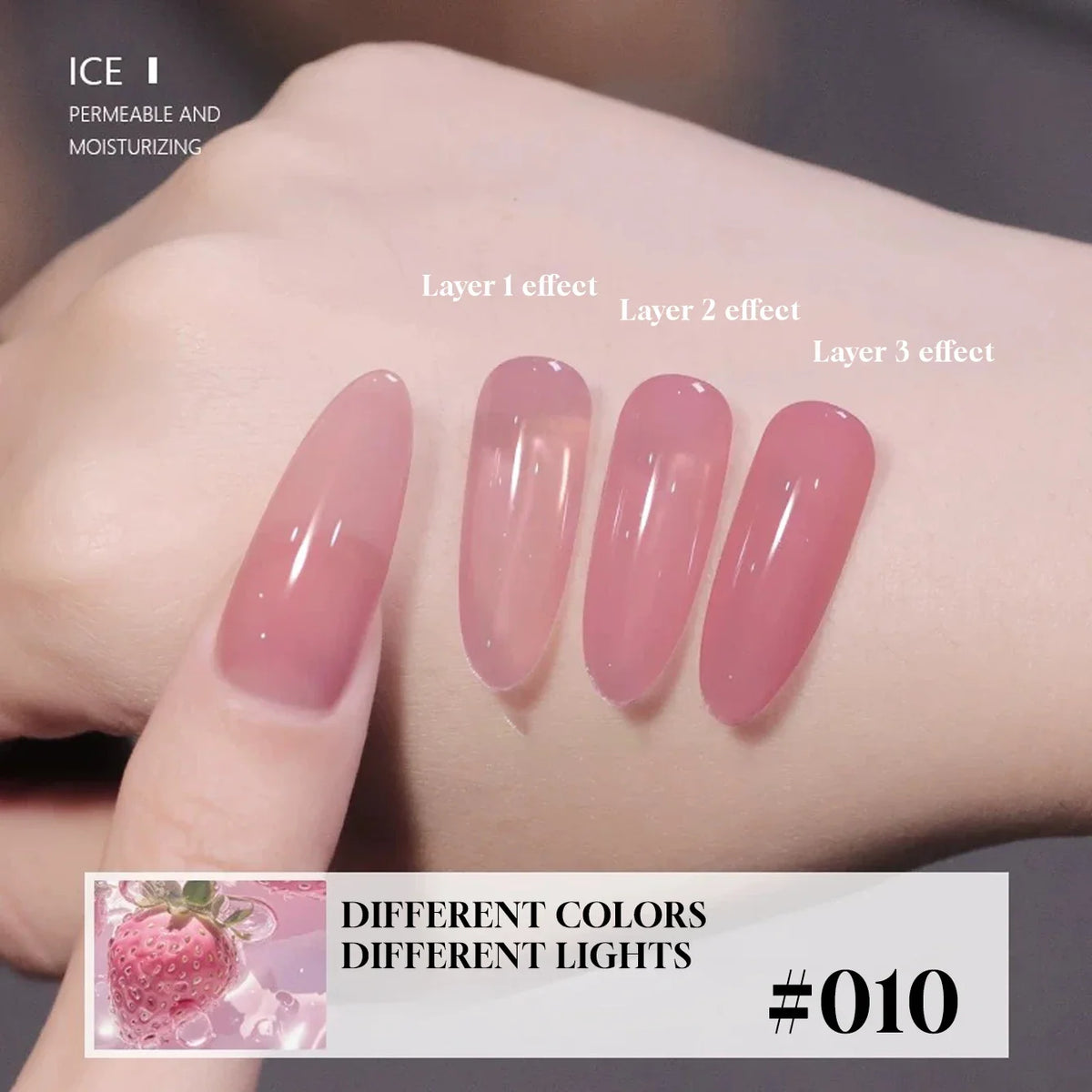 Blushimmer Mianel Japanese style fairy gel nail polish in white pink nude and ice clear shades for summer pink nails, 12ml bottle.