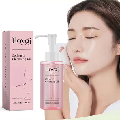 Blushimmer collagen makeup remover oil with jojoba oil for deep cleansing, gentle facial cleanser for pores and dirt removal.