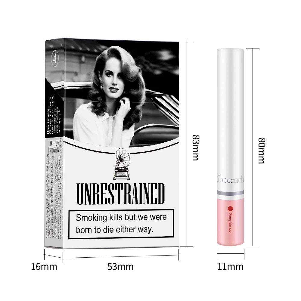 Blushimmer cigarette lip gloss set with four velvet matte, waterproof, long-lasting lipsticks in various shades for women.