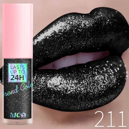 Blushimmer 18-color glitter lip gloss with long-lasting, waterproof liquid formula, featuring pearl shine and sparkling lip color.