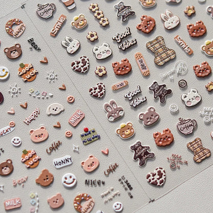 Brown Japanese Kawaii bear nail art sticker by Blushimmer, self-adhesive nail decoration decals for DIY cartoon animal nails.