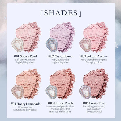 Blushimmer Flower Knows Strawberry Rococo embossed blush powder with smooth, long-lasting color for enhancing cheeks.