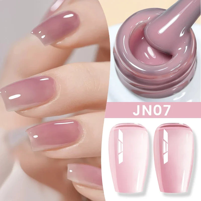 Blushimmer Born Pretty Jelly Nude Gel Nail Polish in light pink peach, translucent UV cure gel varnish for DIY nail art.