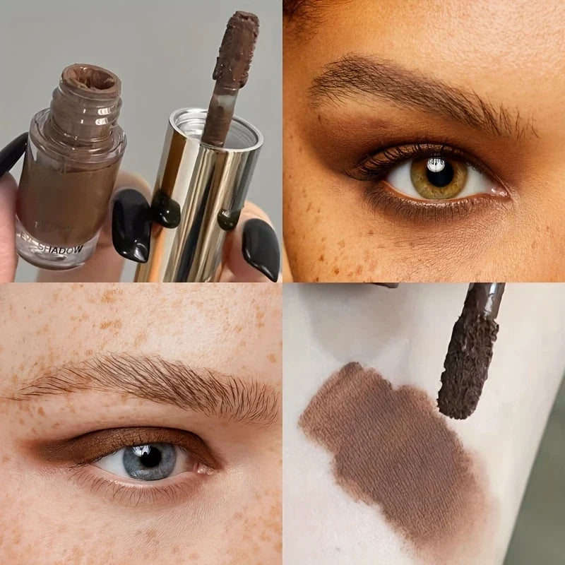 Blushimmer liquid eyeshadow stick in matte and glitter shades, showcasing a blendable, creamy texture for natural eye makeup.