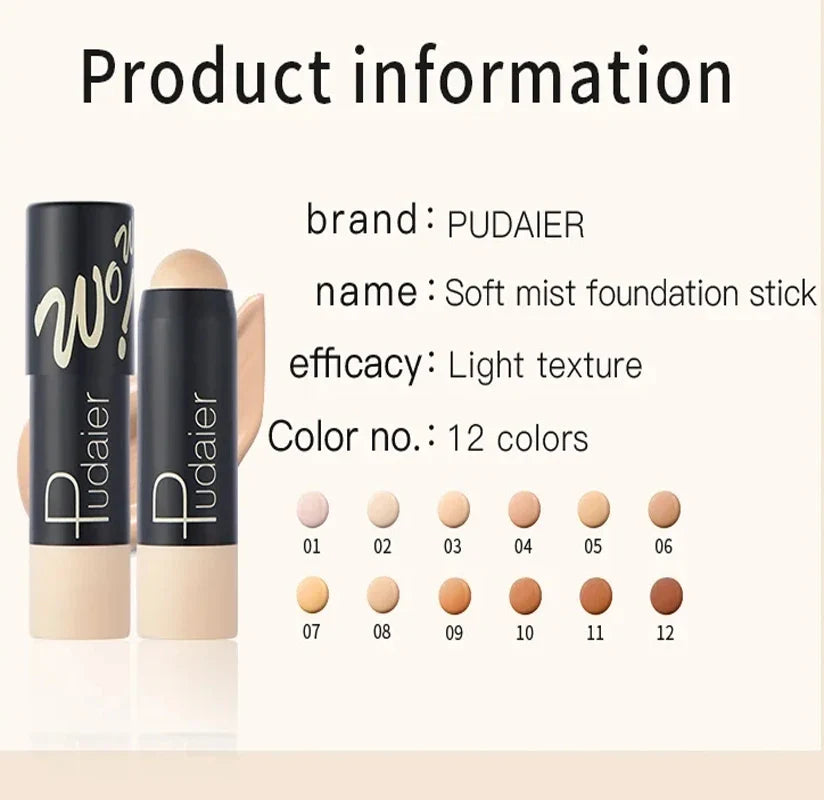 Full Coverage Lightweight Foundation Stick Contour Face Makeup Lasting Nude Foundation Base Hide Blemish Bronzer Cosmetics Brush
