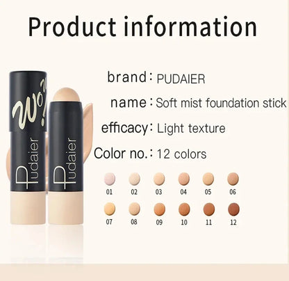 Full Coverage Lightweight Foundation Stick Contour Face Makeup Lasting Nude Foundation Base Hide Blemish Bronzer Cosmetics Brush