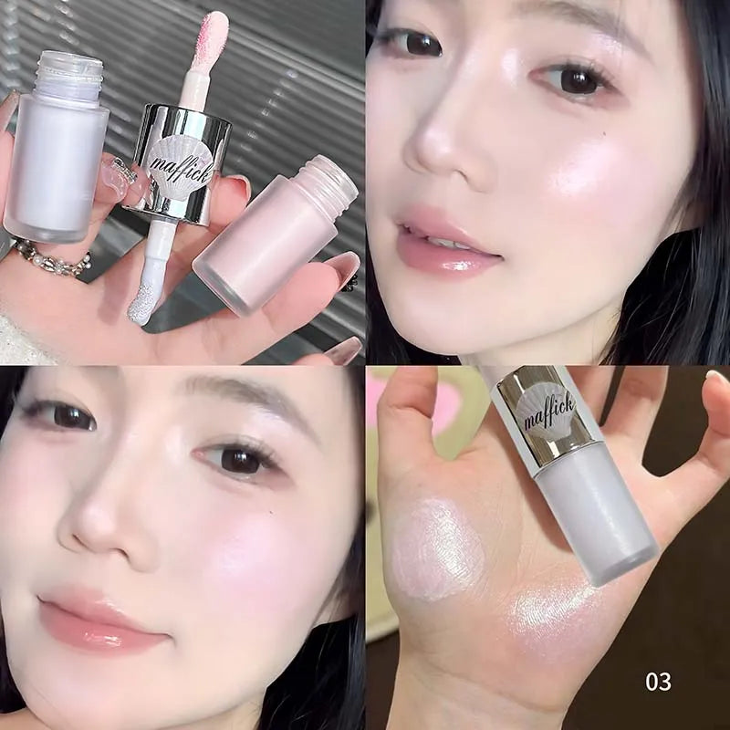 Blushimmer double-head liquid contour and highlighter stick in gray brown for natural bronzing and nose shadow makeup, waterproof.