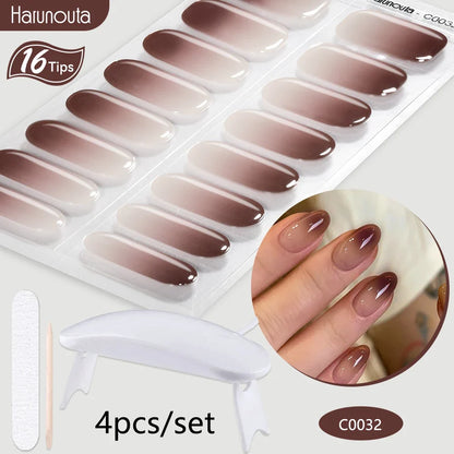 Blushimmer Harunouta 4-piece set of gradient jelly semi-cured gel nail strips in nude pink with waterproof, long-lasting nail stickers and lamp