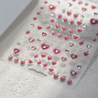 Colorful Cat's Eye 5D gradient European love heart gem nail art stickers by Blushimmer, featuring geometric wing shapes for manicures.