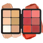 Blushimmer 12-color concealer, blush, and contour palette with matte cream shades for all-in-one makeup application.