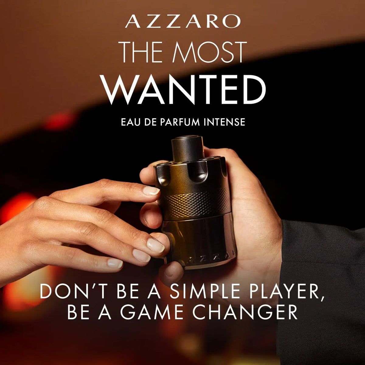 Azzaro The Most Wanted Eau de Parfum Intense bottle featuring woody and fougère notes, designed for seductive men's cologne.
