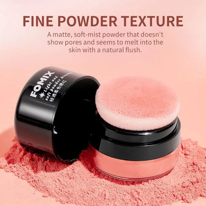 Blushimmer FOMIX loose powder air cushion blush with soft matte finish and natural pink color for cheeks.