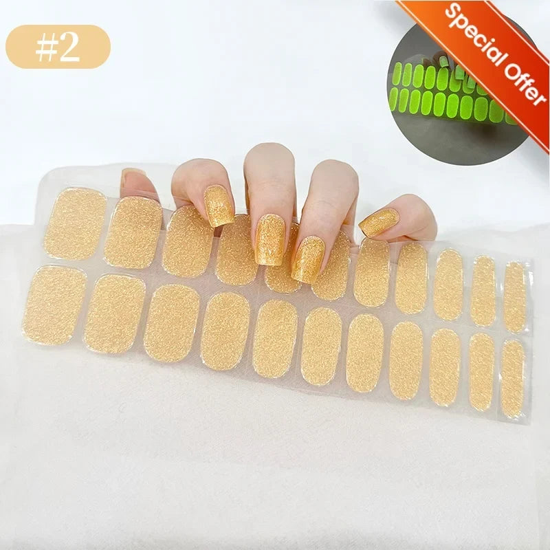 Blushimmer 20 Tips gradient French semi-cured gel nail stickers with full cover design for manicures, UV lamp required, press-on nails
