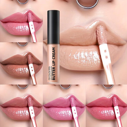Blushimmer waterproof liquid lipstick in shade 21 with vitamin E, lip gloss and plumper set, showing vibrant color and glossy finish.
