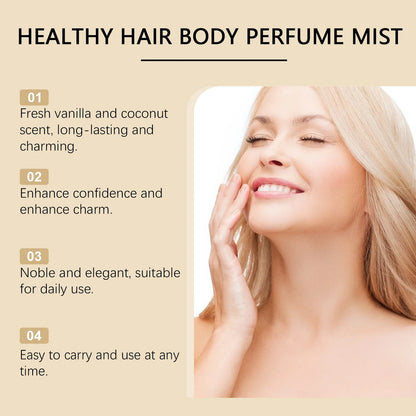 Vanilla Coconut Body Hair Mist - Long Lasting Fresh Romantic Fragrance, Travel Size Portable Spray Women Men Daily & Dating Use