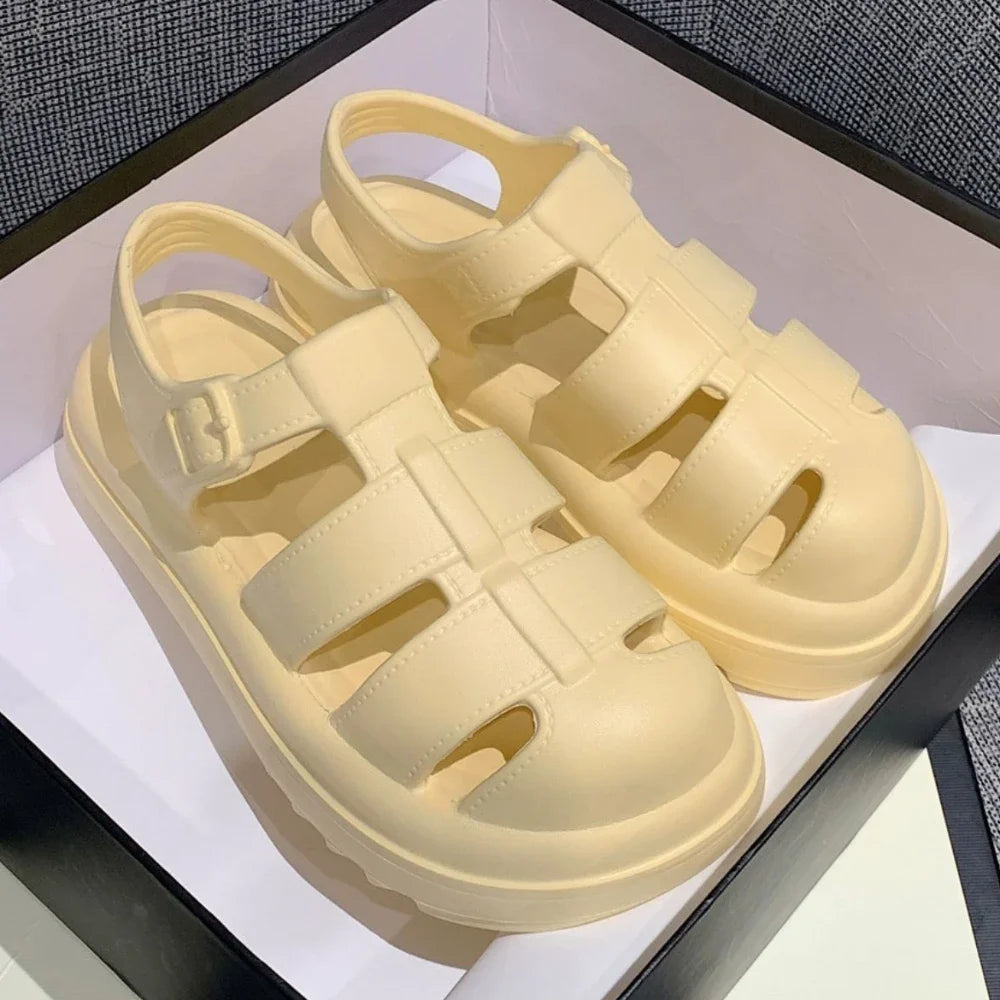 Women Chunky Platform Roman Style Sandals 2025 Summer Soft Shoes Elegant Fashion Woman Closed Toe Non-Slip Beach Slides Sandals