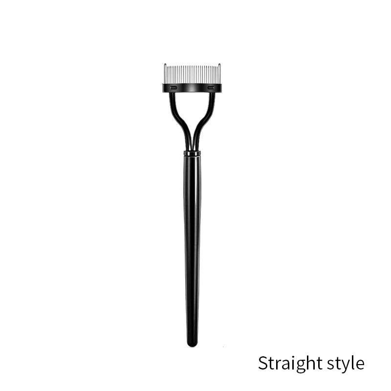 Blushimmer metal eyelash separator and comb with straight stainless teeth for mascara curling and lash separation in makeup application.