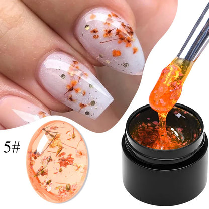 Blushimmer Meet Across 5ml pink dried flower gel nail polish with natural fairy flower design for UV and LED nail art.