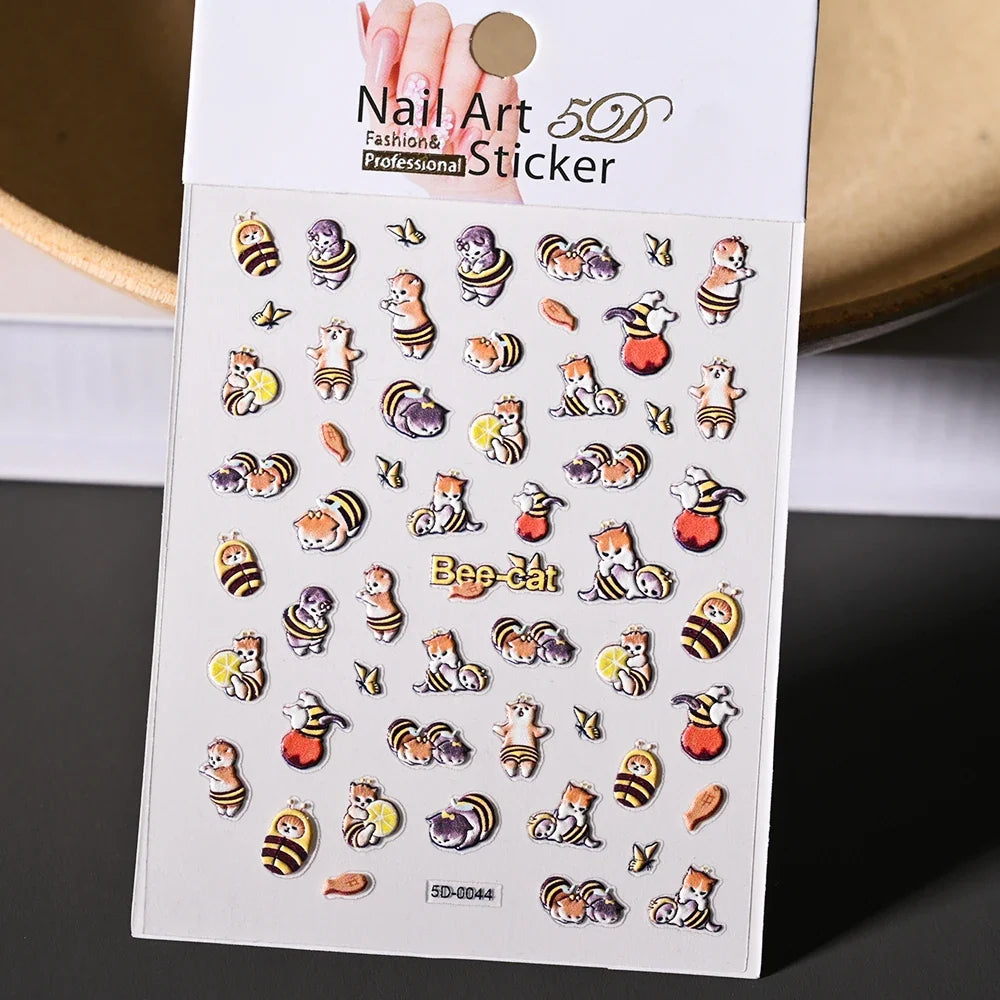 Blushimmer cat nail decals with 3D cartoon puppy and kitten designs for cute, decorative Y2K-style nail art stickers.