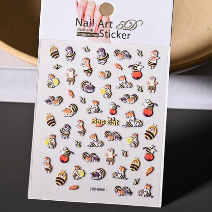 Blushimmer cat nail decals with 3D cartoon puppy and kitten designs for cute, decorative Y2K-style nail art stickers.