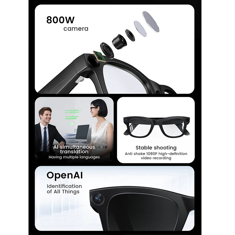 2026 New AI Smart Glasses HD Photo Video Touch Photochromic Lenses Record Translation Al Interaction BT Call Music Smart Glasses