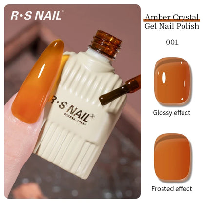 Blushimmer RSNAIL 10g jelly amber gel nail polish in crystal brown, showcasing translucent, permanent UV gel for nail art.