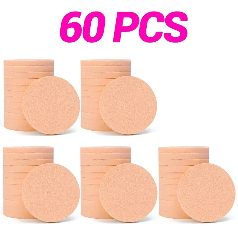 Set of 12-120 round sponge powder puffs by Blushimmer for wet and dry use, ideal for applying BB cream, foundation, and cosmetics.