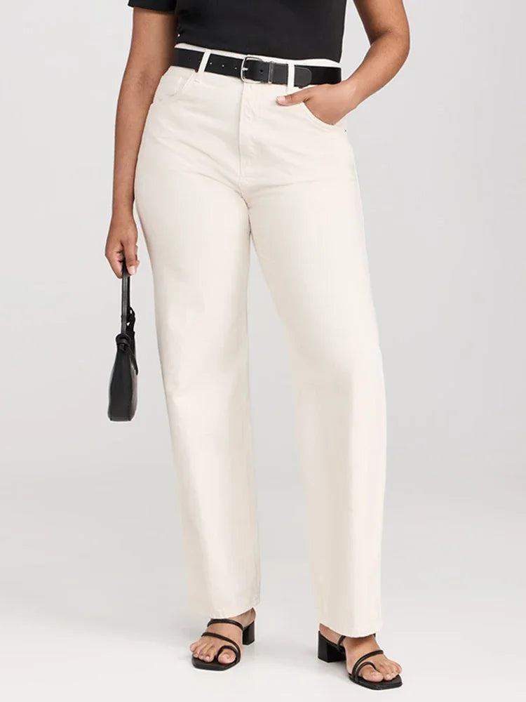 2025 Ins Fashion Jeans Women Comfortable High Waisted White Jeans Girls Thin Stretch Denim Pants Female Straight Leg Trousers