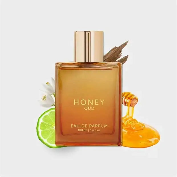 BellaVita Honey OUD unisex perfume bottle with vanilla, bergamot, and patchouli notes, featuring a sleek design and elegant packaging.