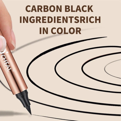 Black liquid eyeliner pen by Blushimmer with dual tips, waterproof, fast-drying, and ideal for precise eye makeup application.