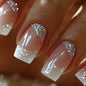 Set of 24 pink and white gradient square head false nail tips with French press design, short full cover nails by Blushimmer
