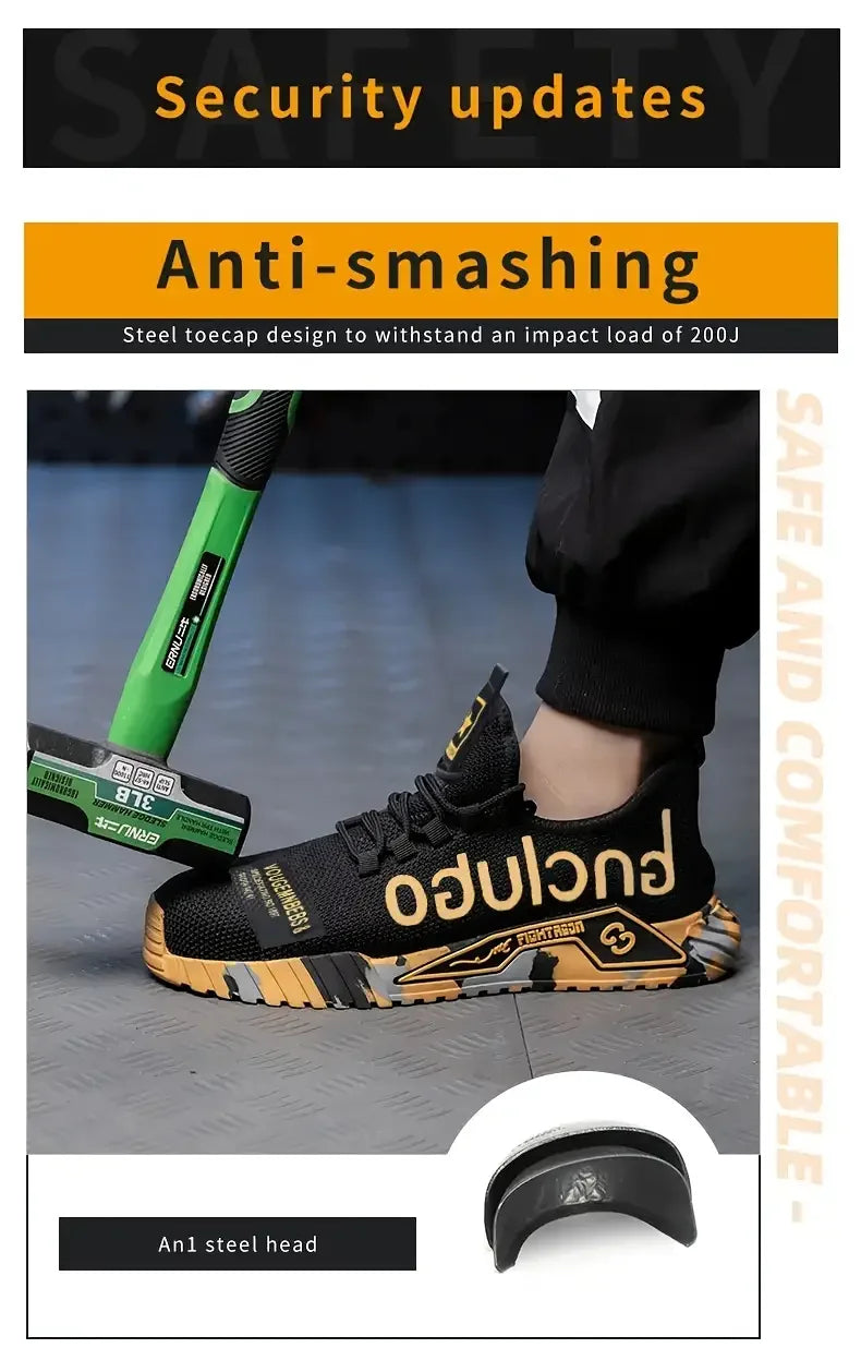 Steel Toe Anti-Puncture Men's Safety Shoes Reinforced Sole Slip Resistant Shoes Man Lightweight Breathable Men's Work Shoes