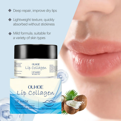 Blushimmer collagen lip mask showing a soothing, moisturizing lip treatment designed to improve dryness and reduce fine lines.