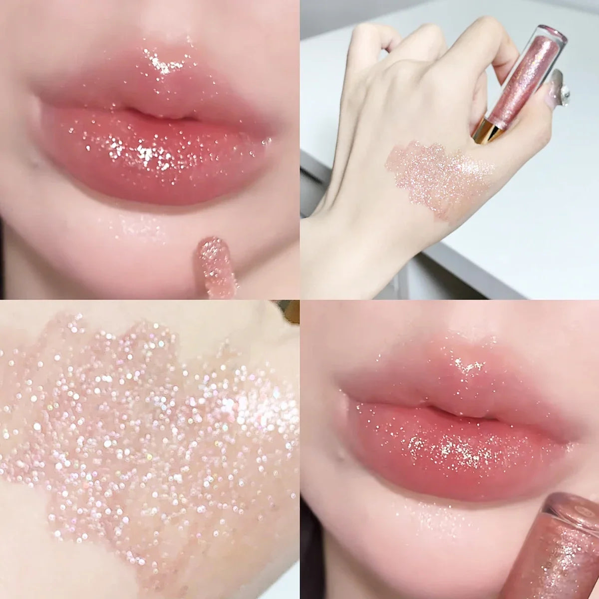Blushimmer water-glossy lip gloss with sparkling finish and moisturizing lip oil for a plump, shiny, and hydrated pout.