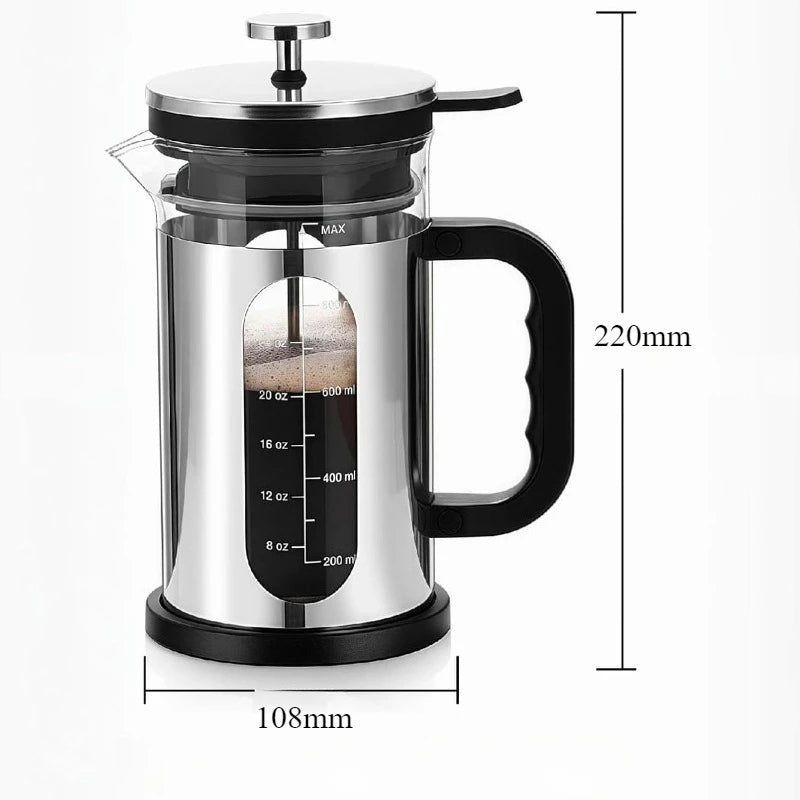 1000ml French Press Coffee Maker Durable Glass Coffee Pot with Reusable Filters Heat-resistant Household Coffee Bar Accessories