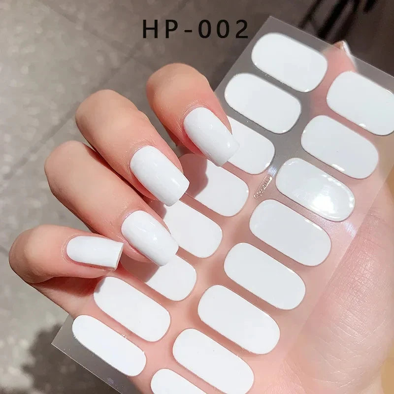 Blushimmer 16Tips glitter semi-cured gel UV stickers with 3D French gradient design and shiny glitter powder for nail art.