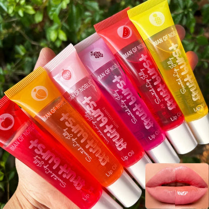 Set of 6 fruity flavor watery glossy lip glosses by Blushimmer, featuring clear hydrating and moisturizing lip gel for women.